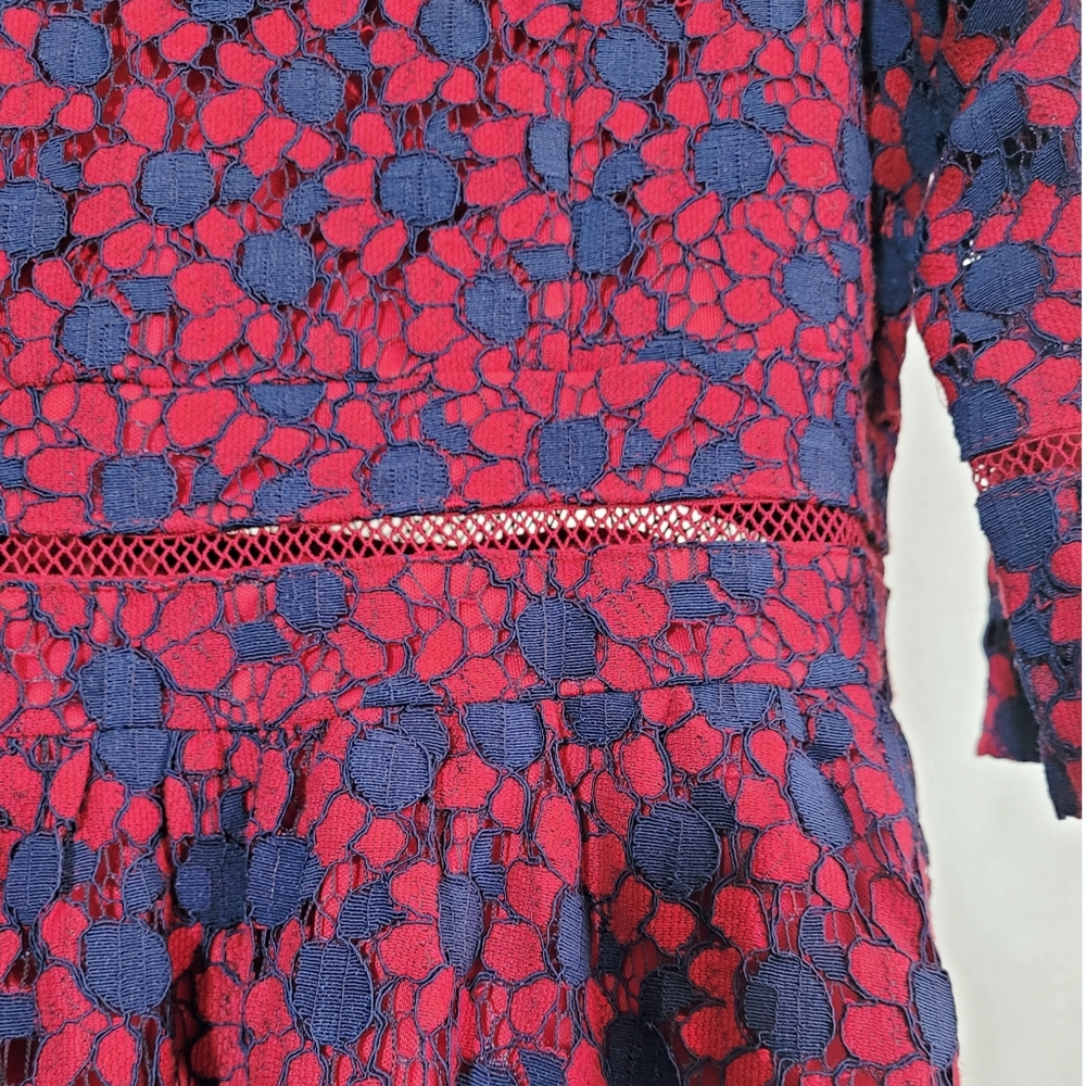 ModCloth Navy and Fuchsia Lace Fit-and-Flare Dress - Picture 7 of 9